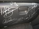 Glovebox Signed by Numerous Subaru Rally Drivers - Also Have Solberg's on Drivers Sun Visor and Mill's on Passenger Sun Visor.